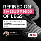 Dark credibility graphic: refined on thousands of legs, developed with a sports therapist, Apollo Clinic logo