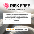 Black WeSocks V2 compression sock on a leg, 60-day risk-free trial banner
