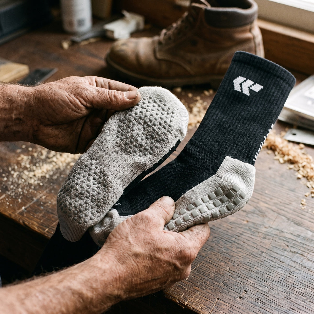 Double grip: foot to sock, sock to boot